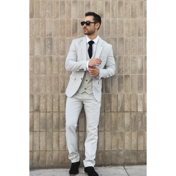 Men's Suit 3 Piece Grey Checked Classic Plaid Tailored Fit Formal Dress - Image 2