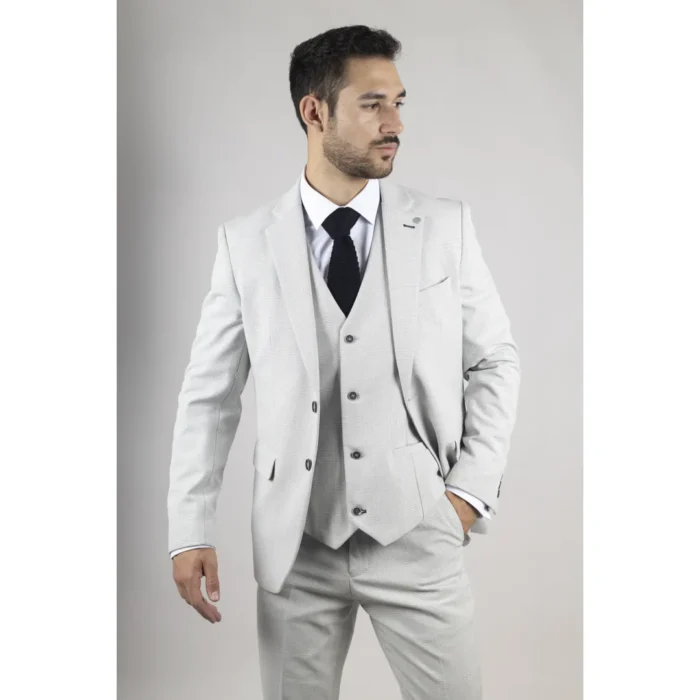 Men's Suit 3 Piece Grey Checked Classic Plaid Tailored Fit Formal Dress - Image 3