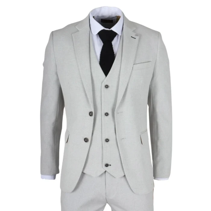 Men's Suit 3 Piece Grey Checked Classic Plaid Tailored Fit Formal Dress - Image 1
