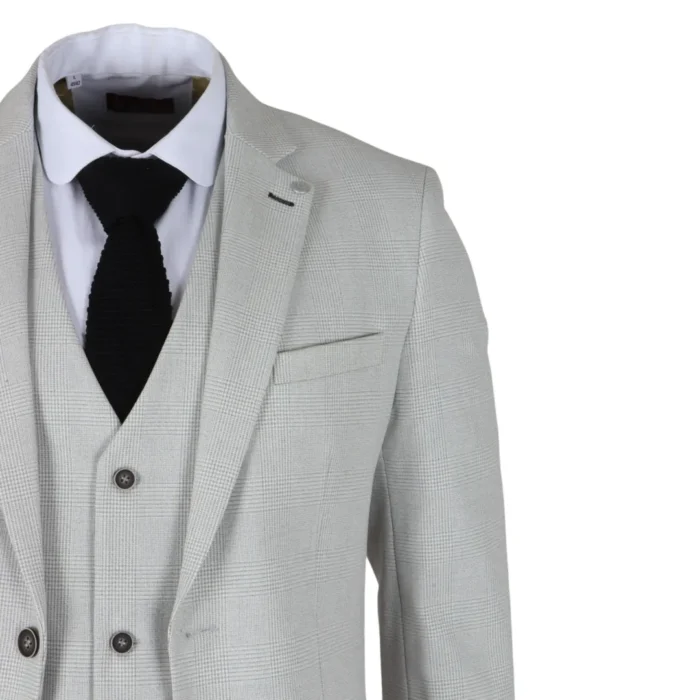 Men's Suit 3 Piece Grey Checked Classic Plaid Tailored Fit Formal Dress - Image 5