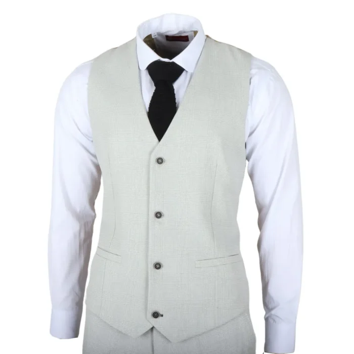 Men's Suit 3 Piece Grey Checked Classic Plaid Tailored Fit Formal Dress - Image 7