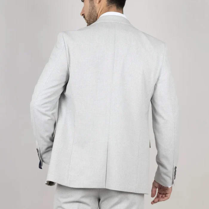 Men's Suit 3 Piece Grey Checked Classic Plaid Tailored Fit Formal Dress - Image 8