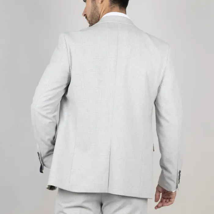 Men's Blazer Grey Checked Classic Sport Coat Plaid Tailored Fit - Image 3