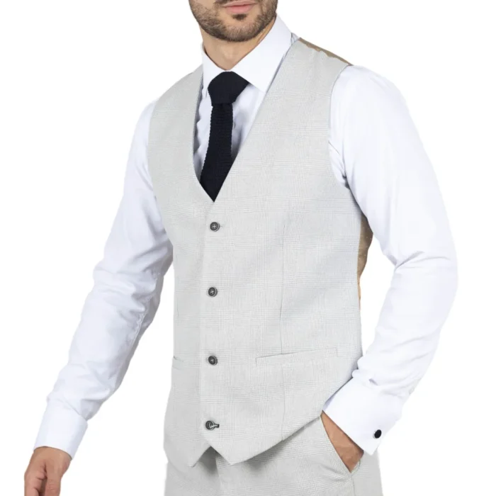 Men's Waistcoat Grey Checked Tailored Fit Vest - Image 3