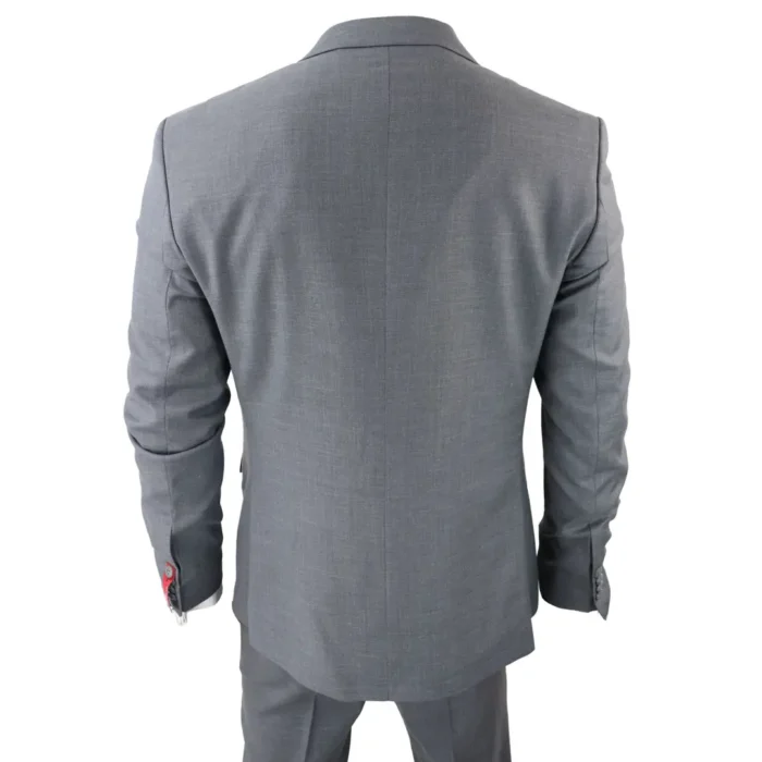 Mens Classic 3 Piece Suit Grey Pocket Chain Wedding Tailored Fit Vintage Formal - Image 8