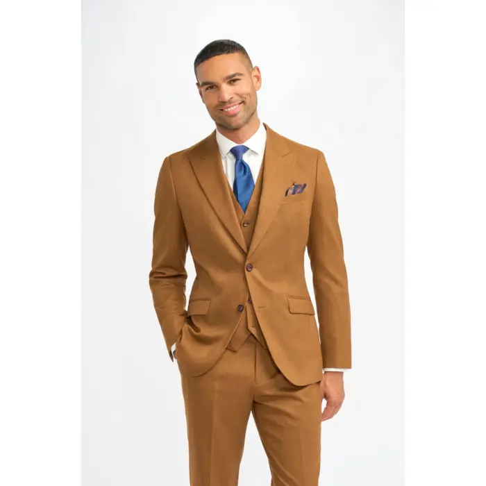 Men's Blazer Camel Brown Wool Sports Coat Formal Suit Jacket - Image 1