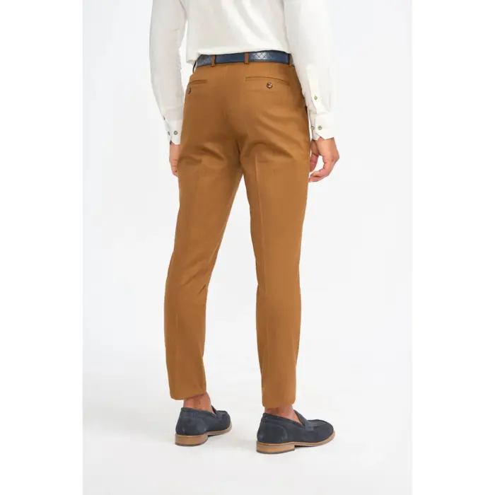 Men's Camel Brown Trousers Wool Formal Suit Pants - Image 2
