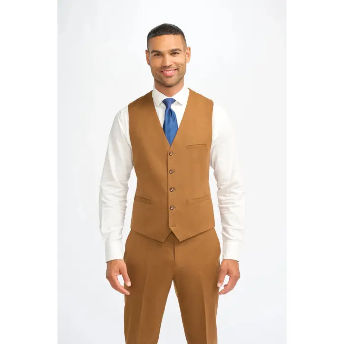 Men's Camel Brown Waistcoat Wool Formal Suit Vest - Image 1