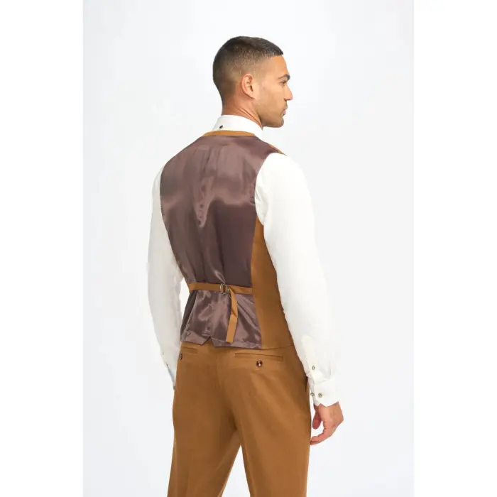 Men's Camel Brown Waistcoat Wool Formal Suit Vest - Image 2