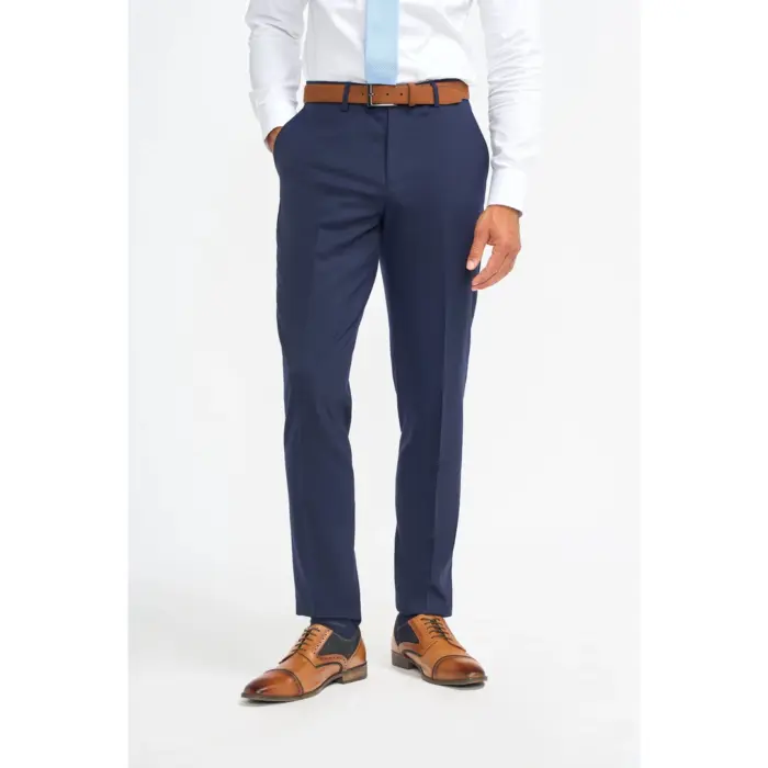 Men's Navy Blue Trousers Wool Formal Suit Pants - Image 1
