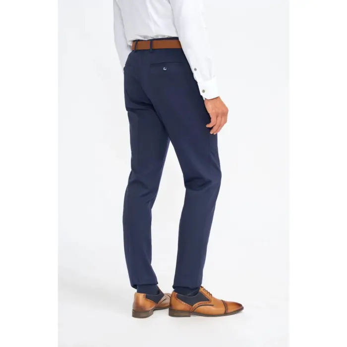 Men's Navy Blue Trousers Wool Formal Suit Pants - Image 2