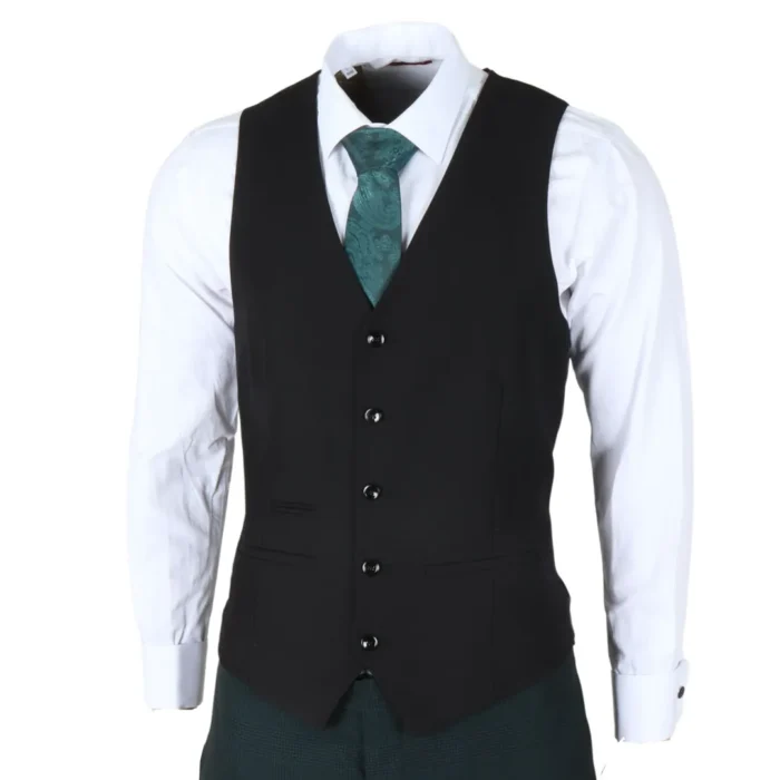 Men's Suit Olive Black 3 Piece Prince Of Wales Check Classic Tailored Fit - Image 5