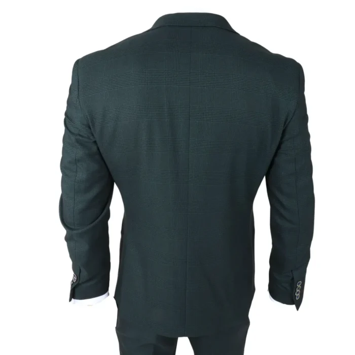 Men's Suit Olive Black 3 Piece Prince Of Wales Check Classic Tailored Fit - Image 6