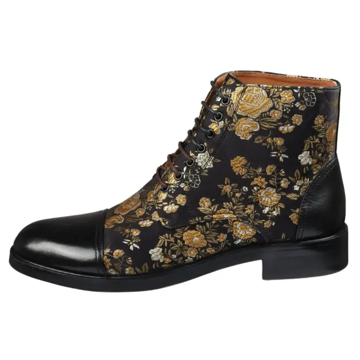 Men's Boot Oxford Brogue Floral Print Lace Up Leather Ankle Boots - Image 1