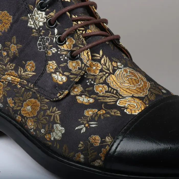 Men's Boot Oxford Brogue Floral Print Lace Up Leather Ankle Boots - Image 5