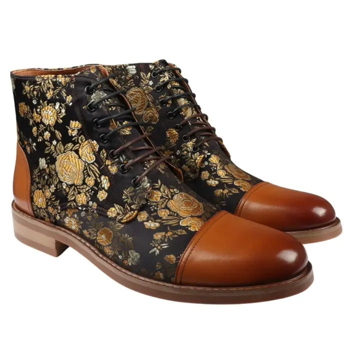 Men's Boot Oxford Brogue Floral Print Lace Up Leather Ankle Boots - Image 9
