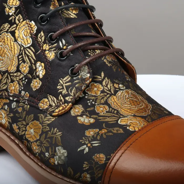 Men's Boot Oxford Brogue Floral Print Lace Up Leather Ankle Boots - Image 12