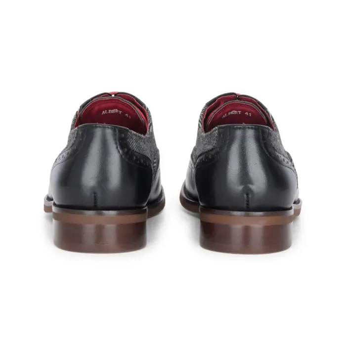Albert - Men's Black Leather Tweed Detailing Brogue Shoes - Image 6