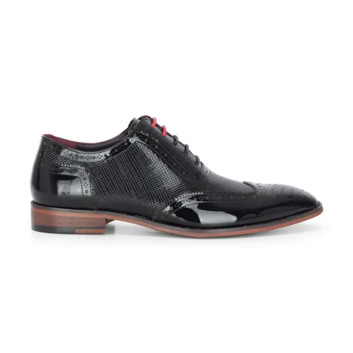 Flynn - Men's Black Patent Leather Brogue Shoes - Image 1