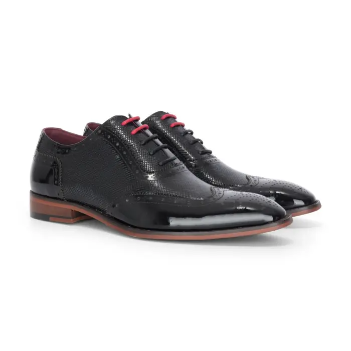 Flynn - Men's Black Patent Leather Brogue Shoes - Image 2