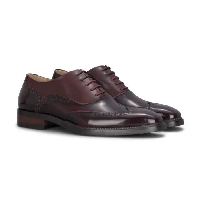 Harry - Men's Wine Patent Leather Brogue Shoes - Image 2