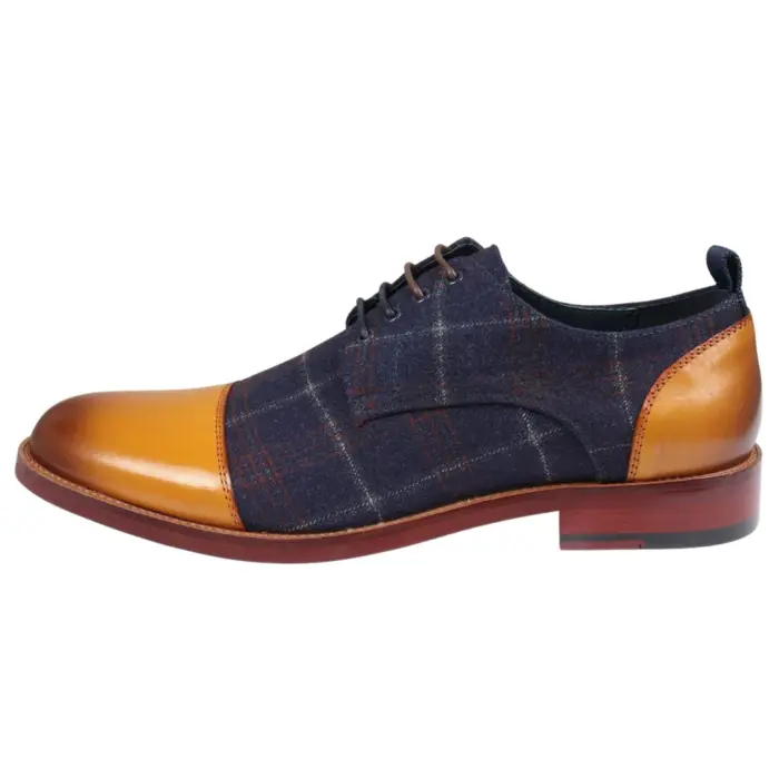 Men's Shoes Navy Tan Oxford Lace Up Leather Formal Dress Shoe - Image 1