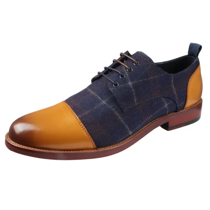 Men's Shoes Navy Tan Oxford Lace Up Leather Formal Dress Shoe - Image 7