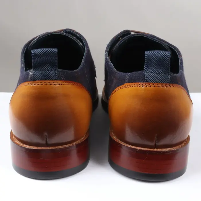 Men's Shoes Navy Tan Oxford Lace Up Leather Formal Dress Shoe - Image 6