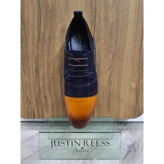 Men's Shoes Navy Tan Oxford Lace Up Leather Formal Dress Shoe - Image 3