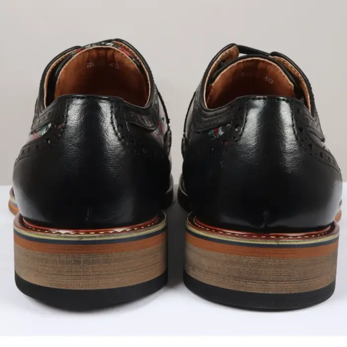 Men's Shoes Black Floral Skull Print Leather Oxford Brogue Lace Up Formal Dress Shoe - Image 4