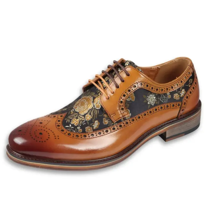 Men's Shoes Floral Print Leather Oxford Brogue Lace Up Formal Dress Shoe - Image 13
