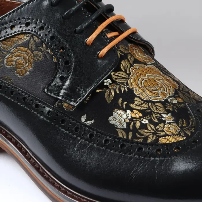 Men's Shoes Floral Print Leather Oxford Brogue Lace Up Formal Dress Shoe - Image 5
