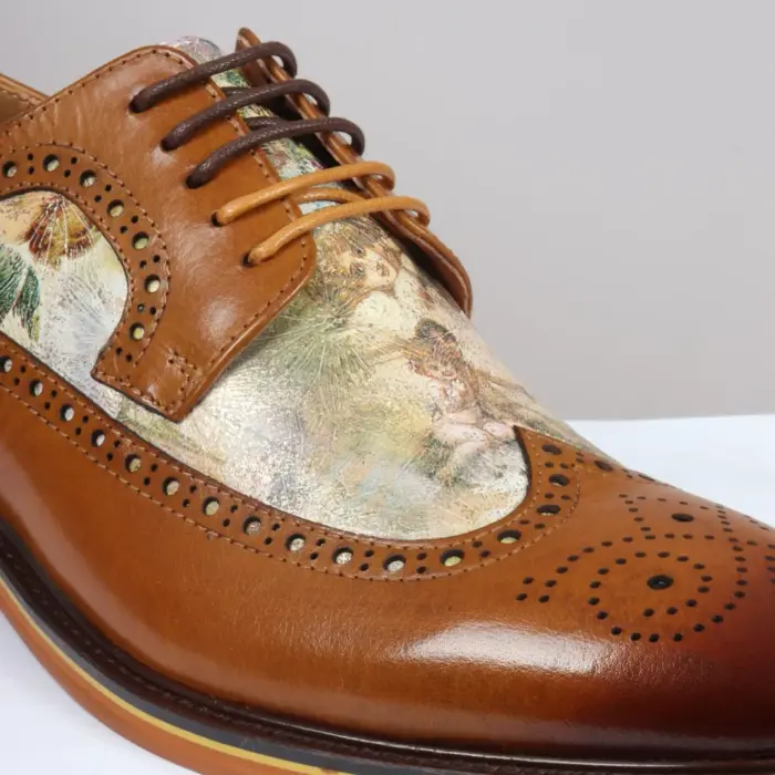 Men's Shoes Brown Iconic Print Leather Oxford Brogue Lace Up Formal Dress Shoe - Image 7
