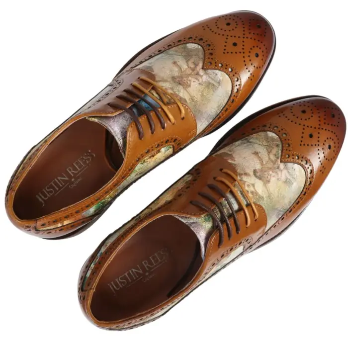 Men's Shoes Brown Iconic Print Leather Oxford Brogue Lace Up Formal Dress Shoe - Image 6