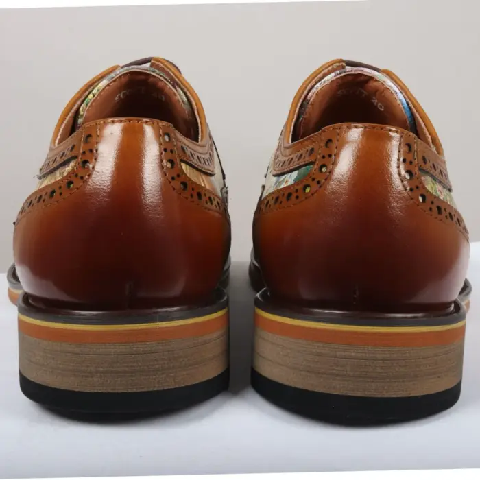 Men's Shoes Brown Iconic Print Leather Oxford Brogue Lace Up Formal Dress Shoe - Image 5
