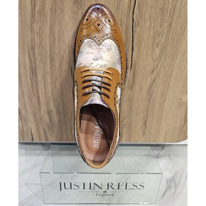 Men's Shoes Brown Iconic Print Leather Oxford Brogue Lace Up Formal Dress Shoe - Image 4