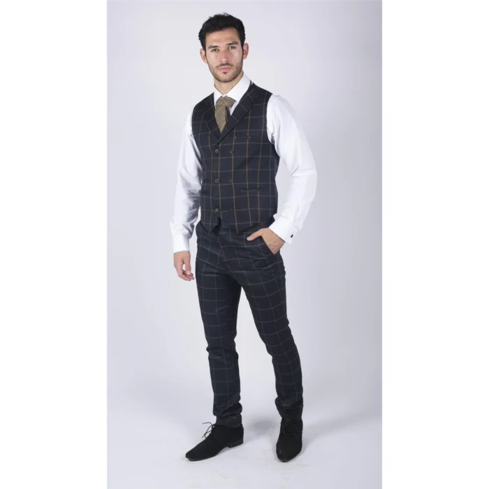Mens Double Breasted Herringbone Tweed Blinders Vintage Check Waistcoat - Image 5