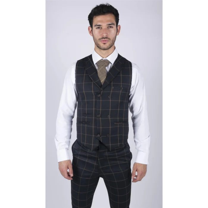 Mens Double Breasted Herringbone Tweed Blinders Vintage Check Waistcoat - Image 4