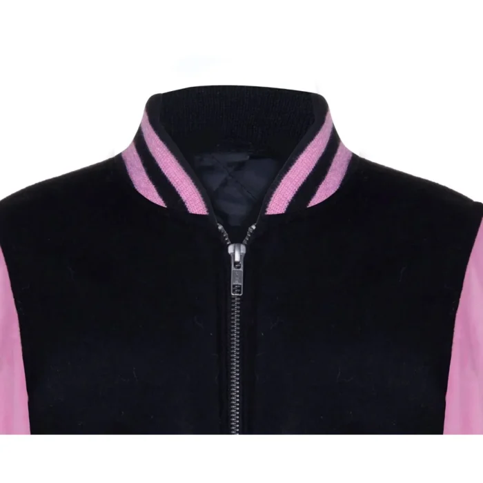 Kids Black Pink Varsity Bomber Jacket Wool Body Real Leather Sleeves - Image 4