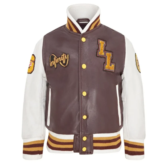 Kids Burgundy Genuine Leather Bomber Jacket Baseball Letterman Coat - Image 1
