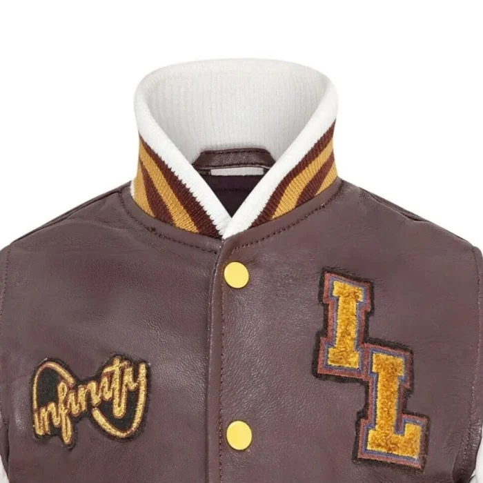 Kids Burgundy Genuine Leather Bomber Jacket Baseball Letterman Coat - Image 4