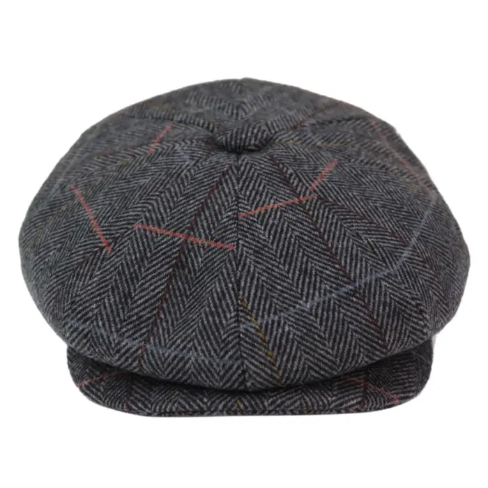 Mens 8 Panel Hat Flat Cap Newsboy Grandad Tweed Check Vintage Peaky Baker Boy - Image 1