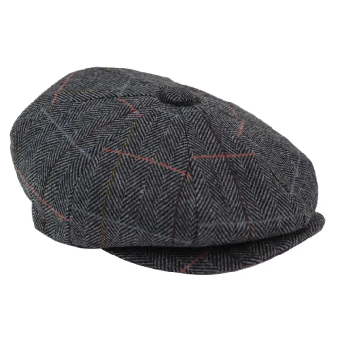 Mens 8 Panel Hat Flat Cap Newsboy Grandad Tweed Check Vintage Peaky Baker Boy - Image 2