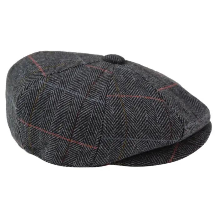 Mens 8 Panel Hat Flat Cap Newsboy Grandad Tweed Check Vintage Peaky Baker Boy - Image 3