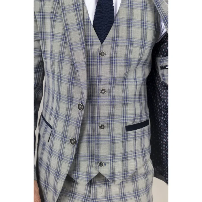 Men's Blazer Grey Blue Checked Classic Sport Coat Plaid Tailored Fit - Image 4