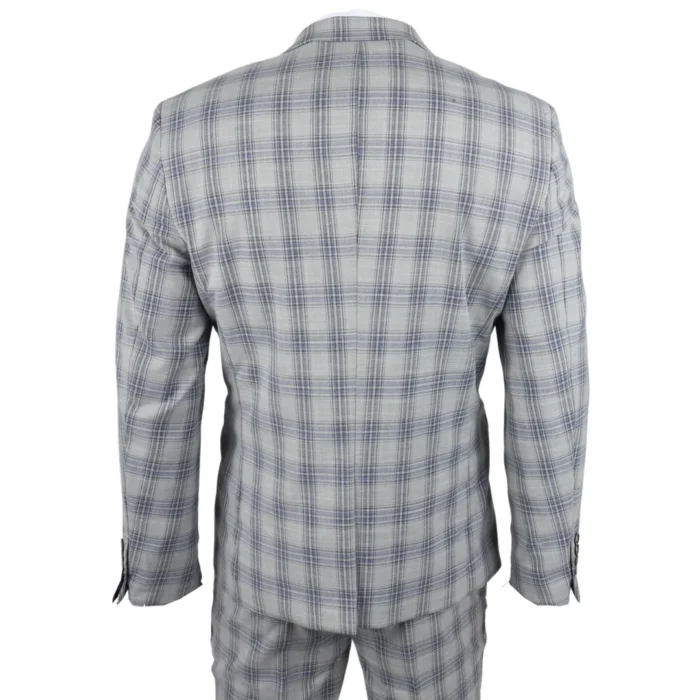 Men's Blazer Grey Blue Checked Classic Sport Coat Plaid Tailored Fit - Image 5