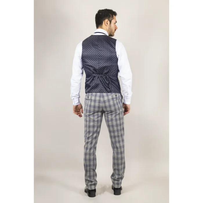 Men's Waistcoat Grey Blue Checked Tailored Fit Vest - Image 3