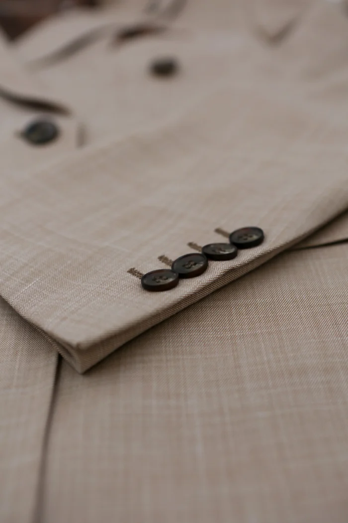 Men's Suit 3 Piece Beige Tailored Fit Summer Wedding - Image 5