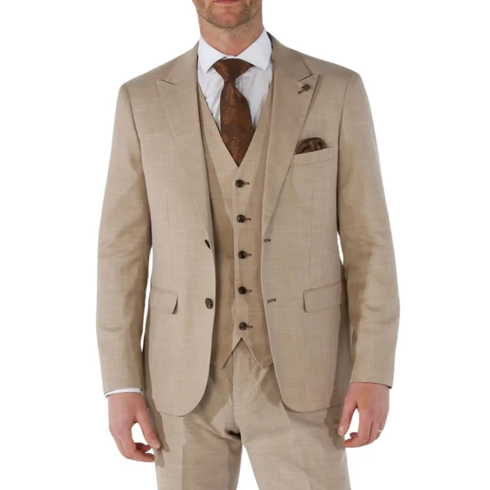 Men's Blazer Beige Sport Coat Tailored Fit Summer Suit Jacket - Image 1