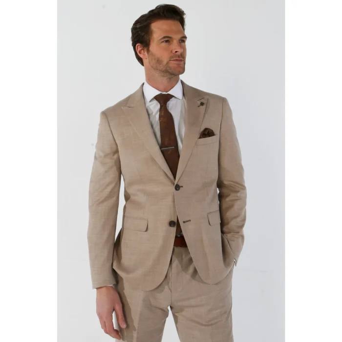 Men's Blazer Beige Sport Coat Tailored Fit Summer Suit Jacket - Image 2